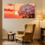 Hortensia coucher de soleil ciel fleurs roses, ensemble de 3 impressions sur toile-1398237856