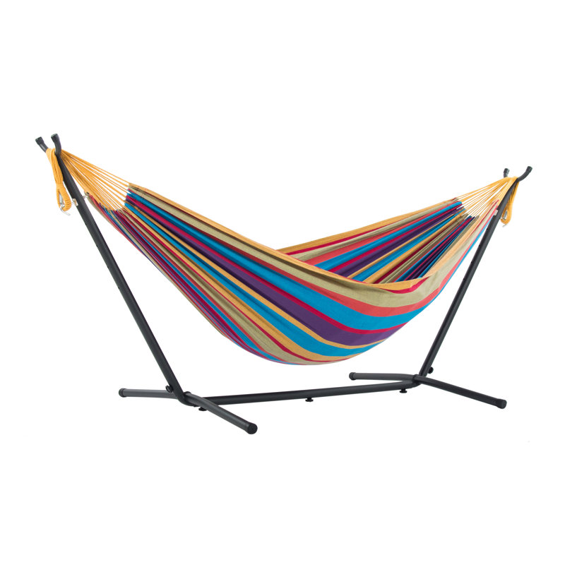 Double Classic Hammock with Stand, Tropical, Black, 104cm H x 250cm L x 109cm W