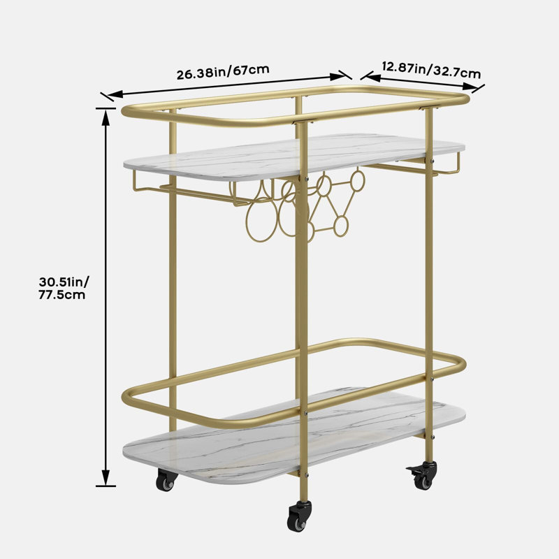 Chariot-bar avec support en verre, support à vin