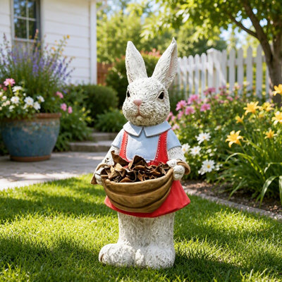 Simulated Pink Rabbit Statue Flower Pot Ornament, 17 in Resin Crafts Garden Sculpture Decor, Household Guardian Figurine, Ideal Gift for Independence Day for Yard Home Outdoor Decor