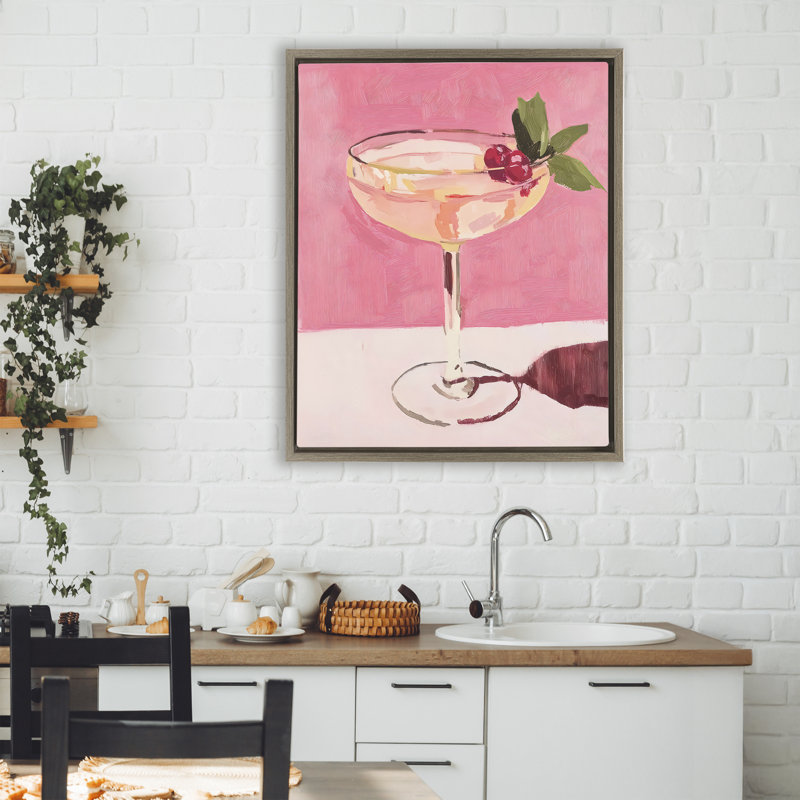 Cadre flottant rose cocktail et cerises, design par Riley B, H 31 po x l 25 po, Cadre flottant orme Montalcino