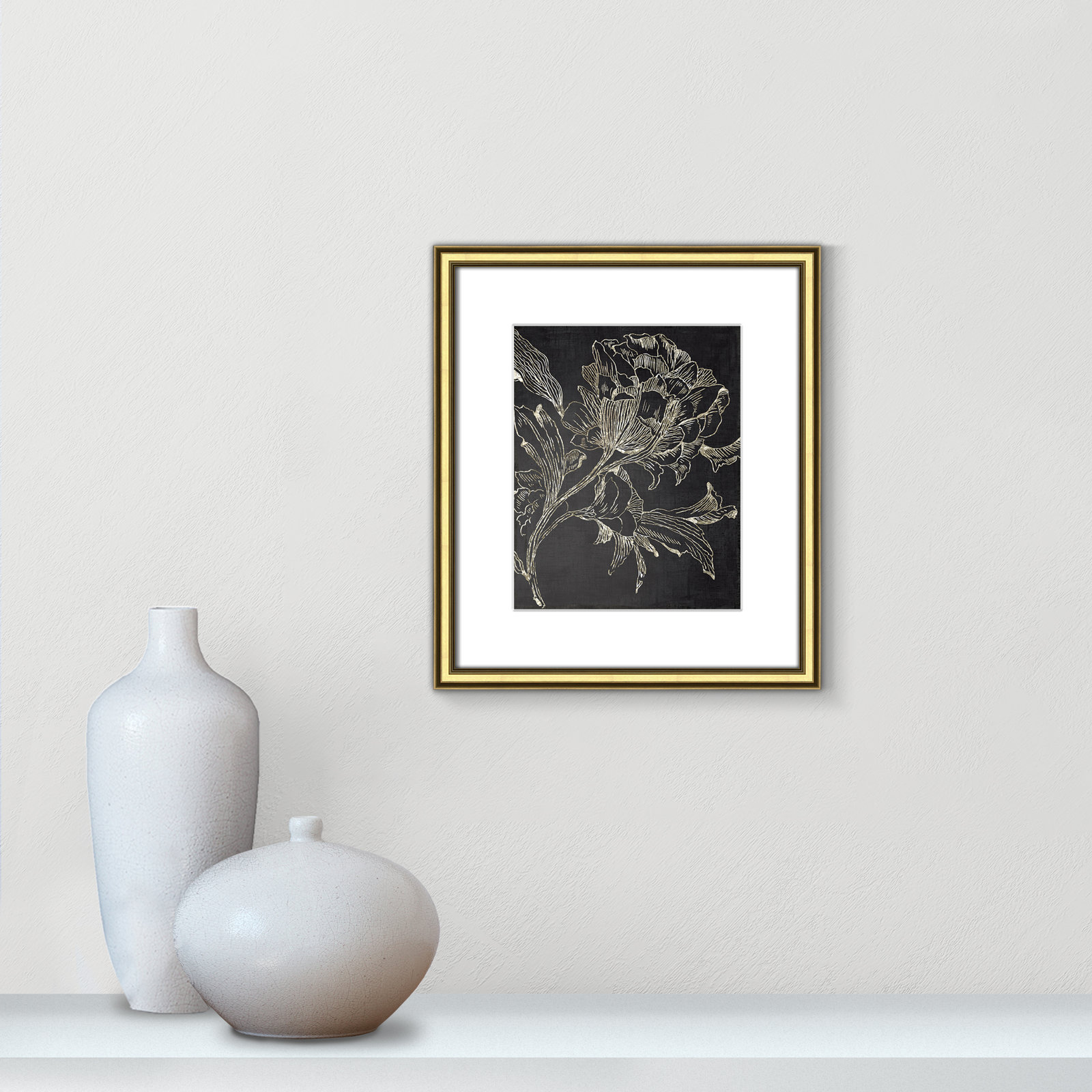 Golden Flower Folklore I by Asia Jensen - Picture Frame Graphic Art Print, Gold Framed, 16.25" H x 14.25" W