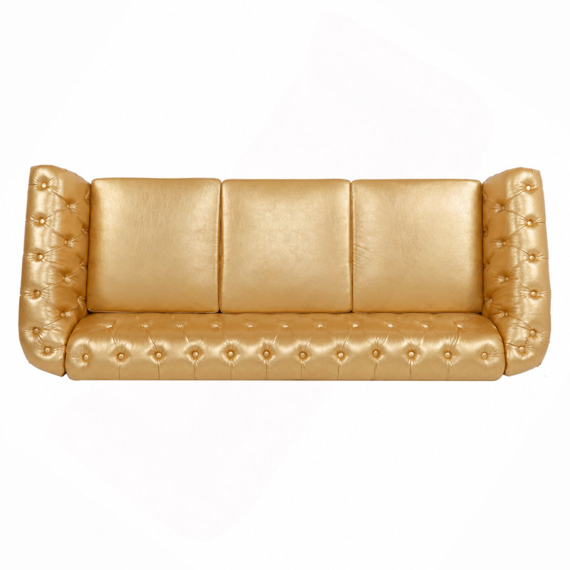 Canapé Chesterfield à accoudoirs roulés 3 places 84,65 po, Gold faux leather, Gold