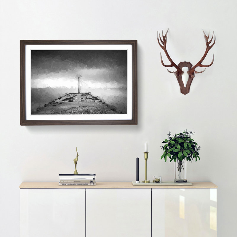 Sea View from Weymouth Dorset in Abstract - Picture Frame Graphic Art Print, Walnut, 40cm H x 60cm W x 2cm D