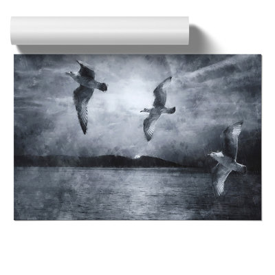 Three Seagulls Painting - Frameless Print