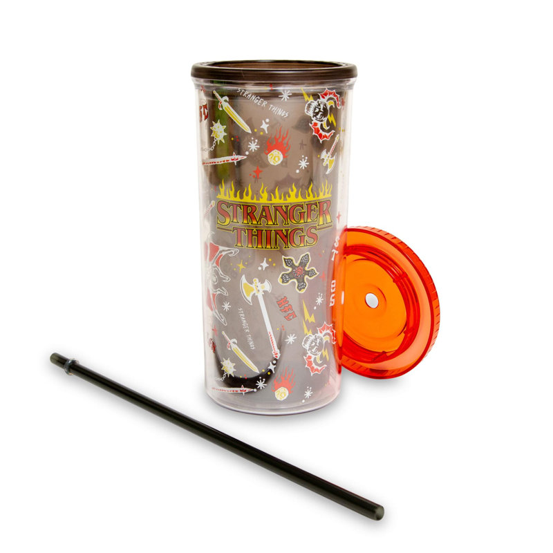 Tasse de carnaval avec couvercle et paille Stranger Things Hellfire Club | Peut contenir 20 onces