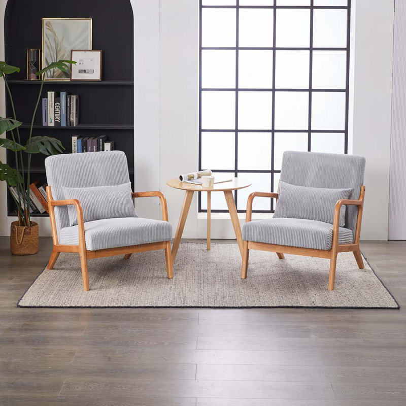 Chaise de lecture rembourrée avec structure en bois massif, Gris clair, Bois