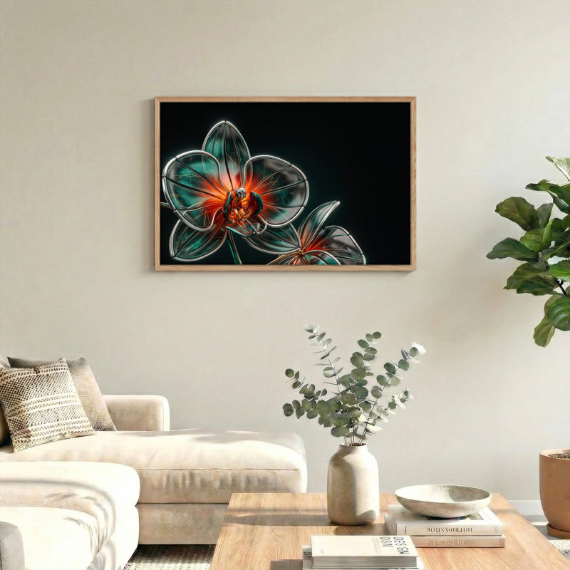 Ensemble de 1 tableau sur toile en verre représentant une fleur, H 24 po x l 36 po, Naturel