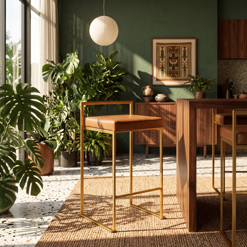 Upholstered Counter Stool with Steel Frame