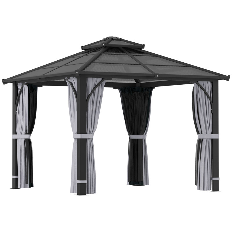 Outsunny 3 x 3(m) Hardtop Gazebo Canopy 7mm Double-Tier Roof Dark Grey