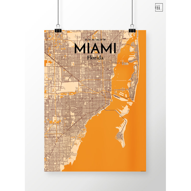 Miami City Map - No Frame Print, 43.2cm H x 27.9cm W x 0.13cm D