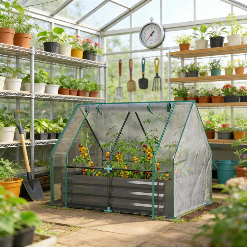 2-In-1 Raised Planter Greenhouse,Raised Garden Bed,Planter Raised Bed, Clear/Dark Gray