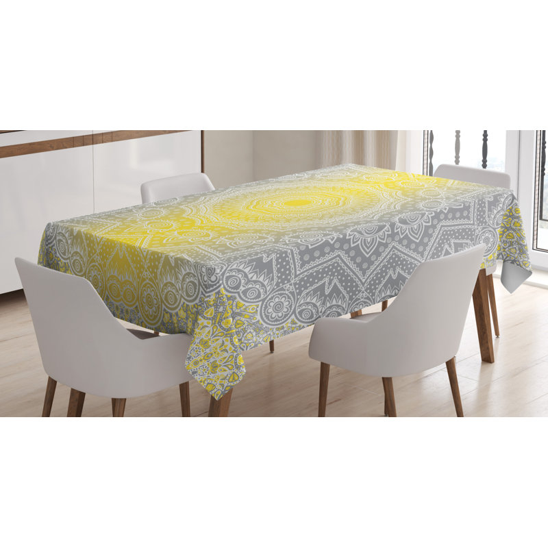 Dining Room Kitchen Tablecloth, 84" L x 60" W, Gray/Yellow