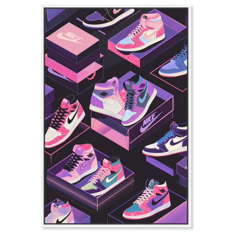 «Neon Pastels Sneakers» par Art Remedy, H 46 po x l 31 po, Cadre flottant blanc