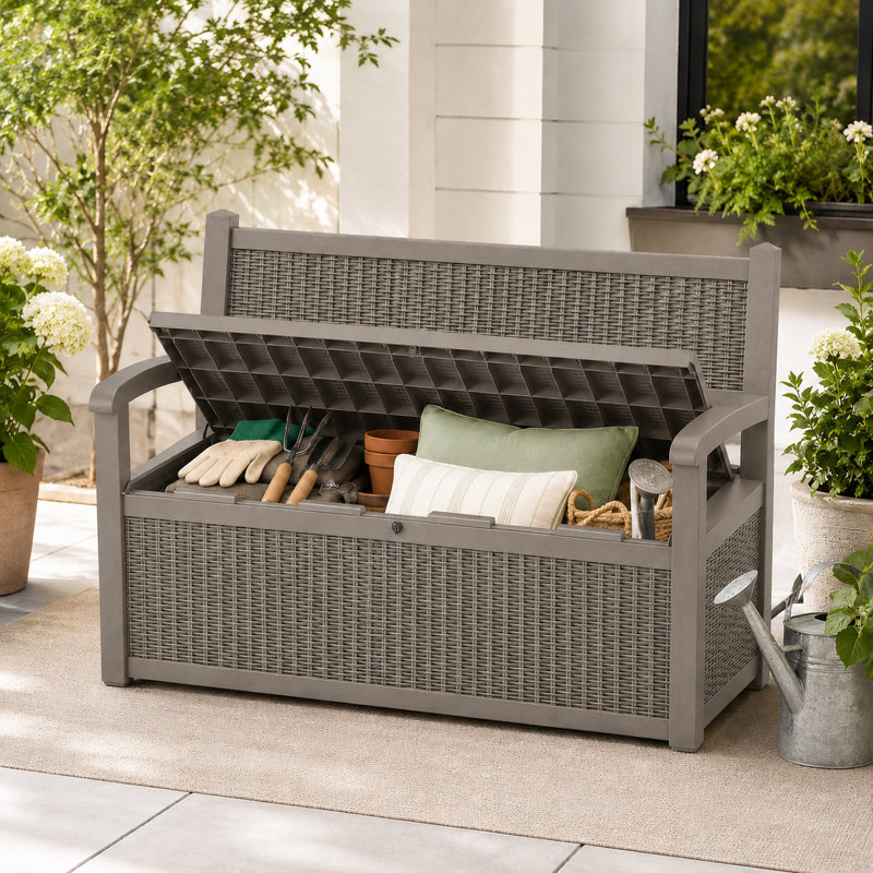 Boîte de rangement en résine résistante aux intempéries de 120 gal, boîte de rangement imperméable, Grey