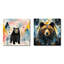 «Creative Grizzly Bear Landscape I» - Ensemble de 2 décorations murales carrées en métal-1553431058