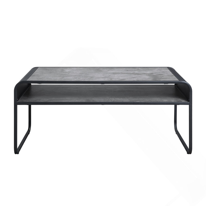 Table basse moderne moderne au design noir avec cadre en métal gris