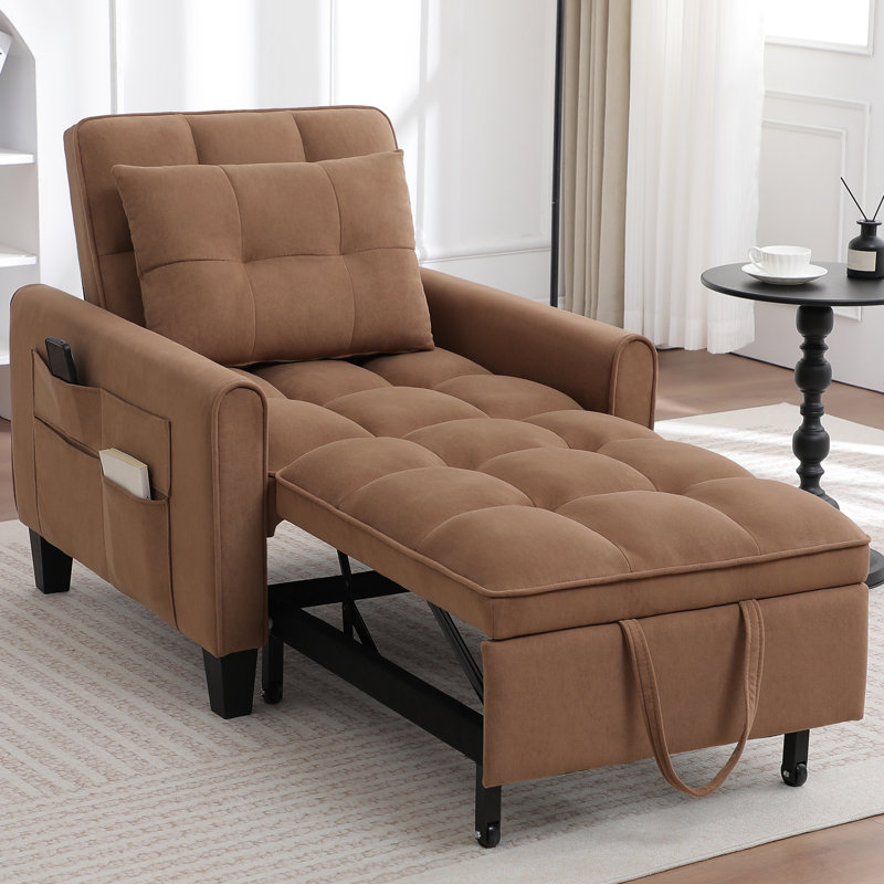 31.7" Wide Upholstered Convertible Sleeper Accent Chair Bed Chaise Lounge Chair Armchair, Brown