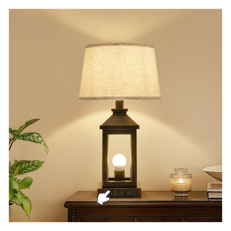 Lampes de table modernes en or noir, style campagnard en métal industriel pour chambres, Noir et or