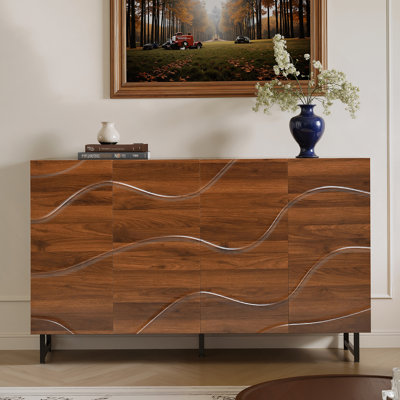 Storage Cabinet, Wood Sideboard With Iron Legs For Living Room