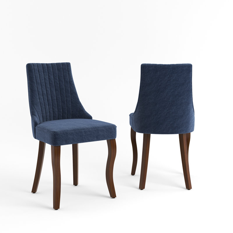 Chaises de salle à manger rembourrées en lin avec pieds en bois (ensemble de 2), Bleu