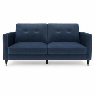 Contemporary 3-Seat Upholstered Loveseat with Button Tufted Back and Tapered Legs