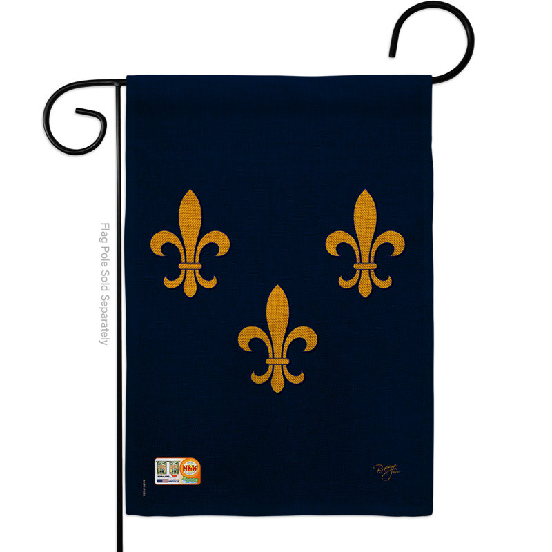 2 côtés en toile jute 18,5 x 13 po. fleur de lys expositions french american interets drapeau de jardin