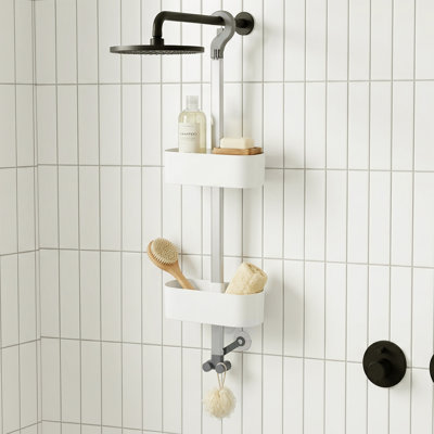  2 Tier Shower Caddy White Color Height Adjustable | Corner Bathroom Organizer | No Drill Suction Cup Storage Rack