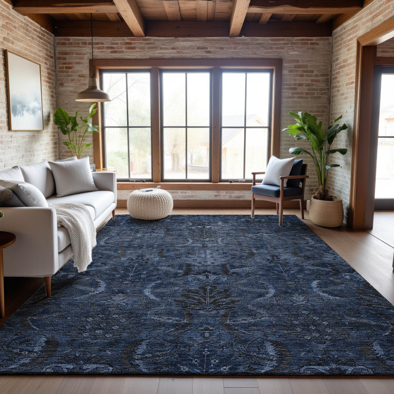 Premium Machine Washable Jamestown AMF1082 Damask Rug, Rectangle 3' x 5'