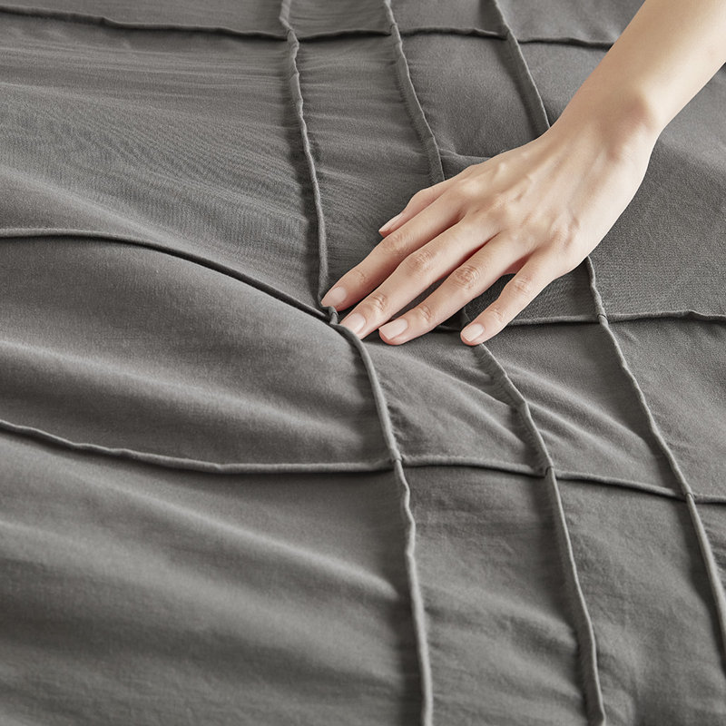 Harris Grey Soft Washed Pinch Pleated 3-Piece Full Duvet Cover Set, Gray, Full Duvet Cover + 2 Standard Shams