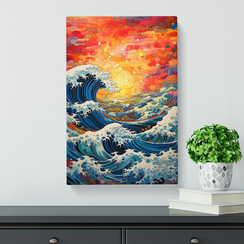 Wave Japanese Orphism Art - Wrapped Canvas, 50cm H x 35cm W x 3cm D