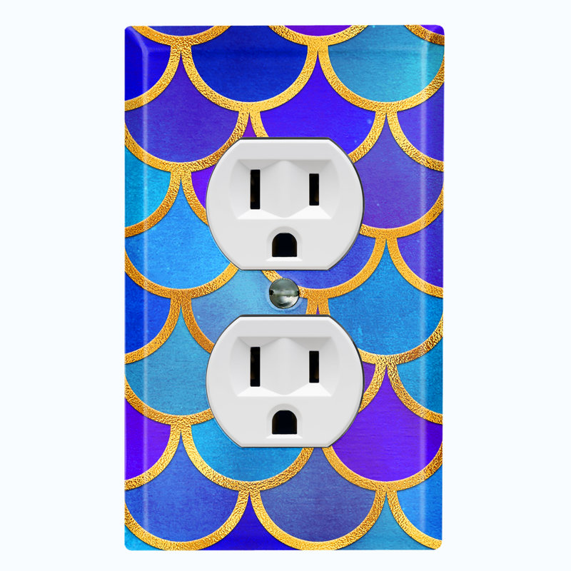 Patterned 1 - Gang Duplex Outlet Standard Wall Plate, Blue/Teal