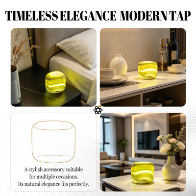 Lampe de table en marbre naturel jade-green, veilleuse à DEL sans fil rechargeable avec luminosité à intensité variable à 3 niveaux, lampe d'ambiance décorative portative pour salon de chambre à coucher, bureau, fêtes extérieures