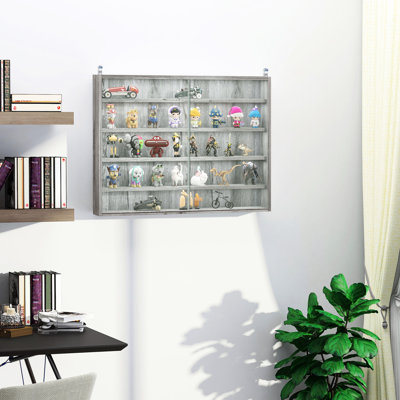 Vitrine grise en verre avec 5 tablettes réglables - idéale pour exposer des médailles et des objets de collection à 2 portes, une vitrine parfaite
