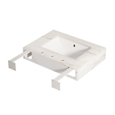 Comptoir LULA 24 po avec bordure en marbre blanc naturel, lavabo encastré en céramique avec 3 trous de robinetterie, sans robinetterie ni meuble, blanc