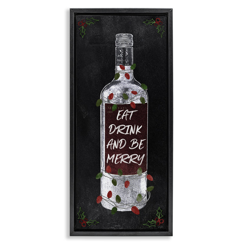 "Eat Drink Be Merry", art mural sur toile par Natalie Carpentieri, Cadre flottant noir de jais, H 25 po x l 11 po