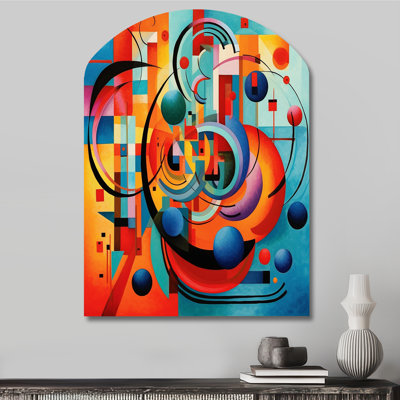 «Orange Blue Geometrie Unleashed IV - Arch Abstract Shapes Abstract Art», reproduction de sculpture murale asymétrique en métal