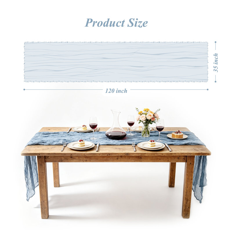 Chemin de table Boho, Bleu cendré