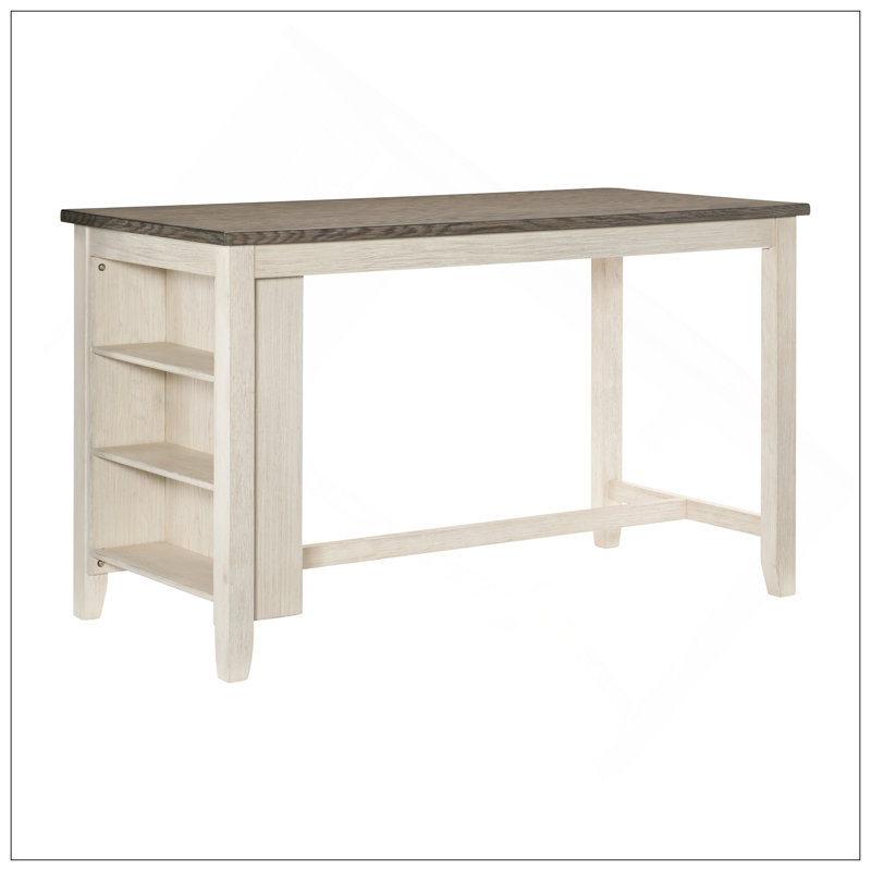 Table de salle à manger à hauteur de comptoir moderne 1Pc avec tablettes intégrées, Blanc antique