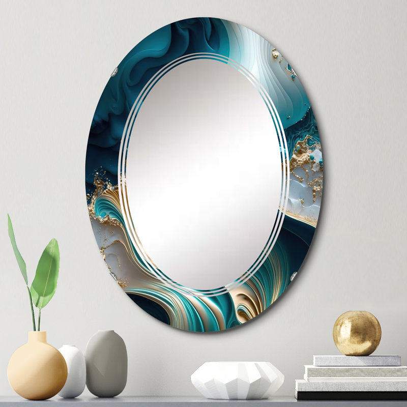 Ozaria Abstract Geode Turquoise III - Miroir mural abstrait en marbre, 30 po x 20 po