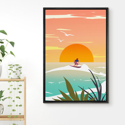 «Coastal Beach Surfing Towards The Sun», reproduction sur toile flottante