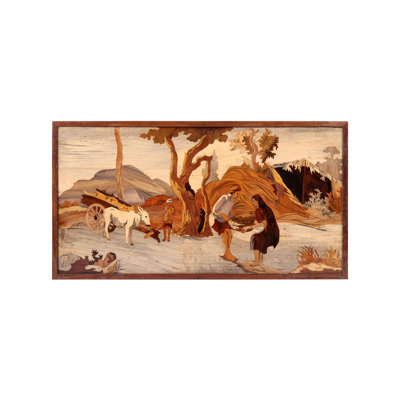 Panneau mural en bois sculpté à la main scène de village indien | Décoration murale artisanale rustique 30 pouces