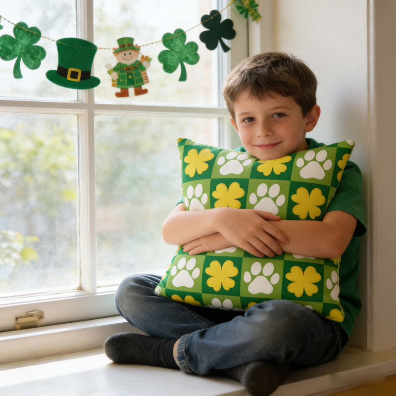 Coussin de pattes et trèfles de la Saint-Patrick