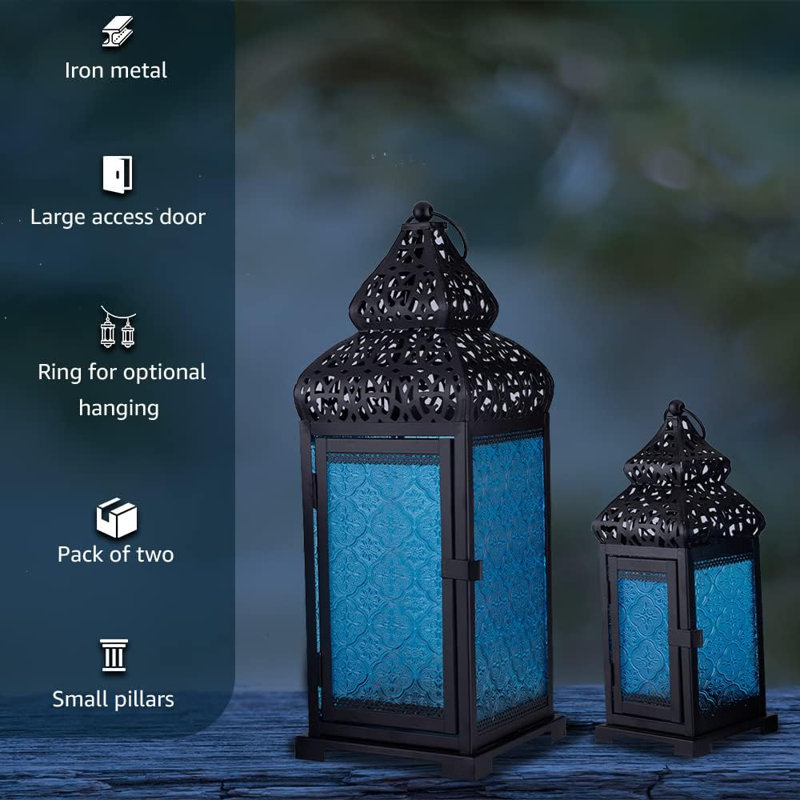 Set Of 2 Black Moroccan Metal Lanterns