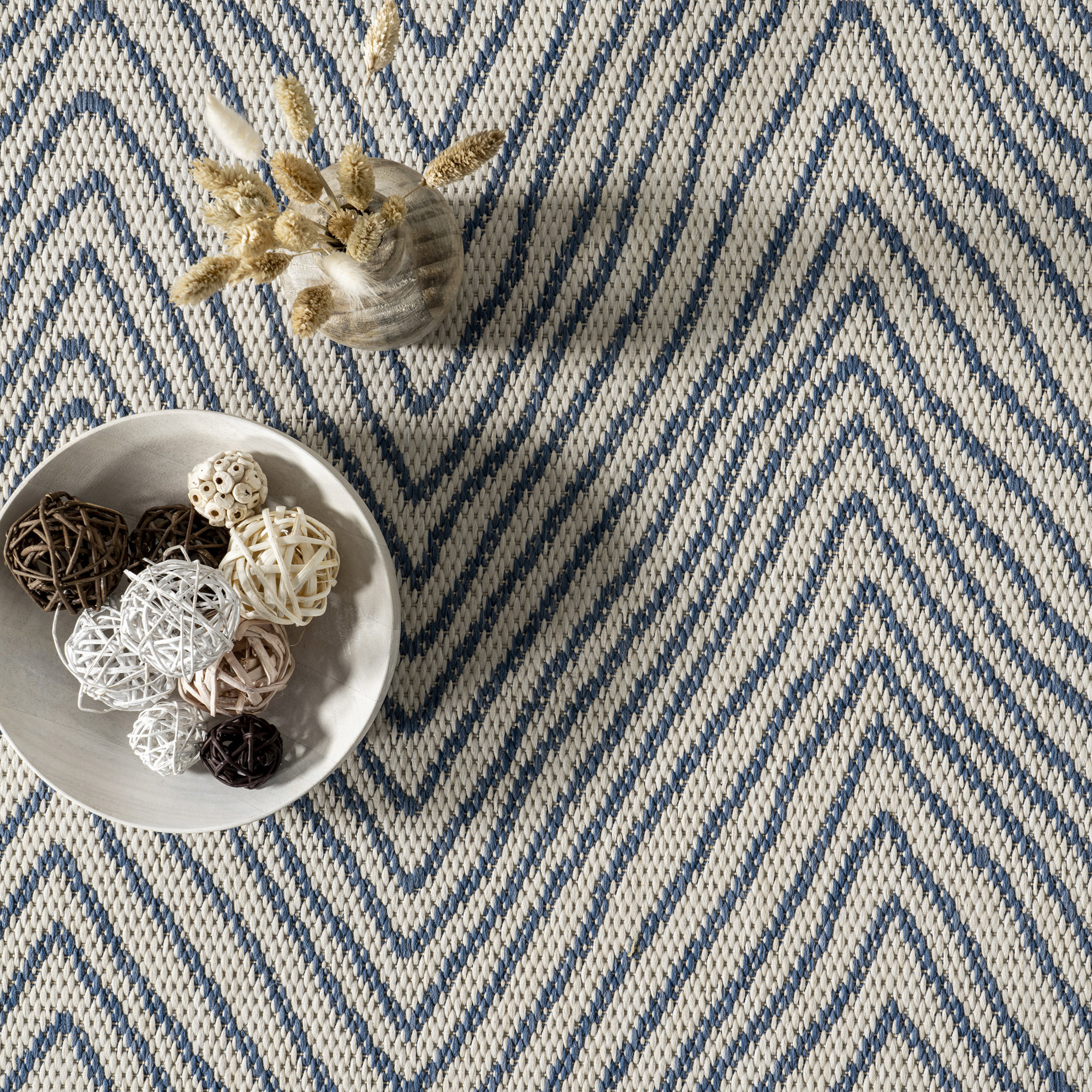 Dunham Abstract Indoor/Outdoor Area Rug for Living Room Patio Deck Front Porch Kitchen, Blue/Ivory, Rectangle 11' x 15'