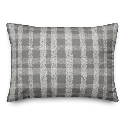 Chalky Gray Plaid Outdoor Throw Pillow