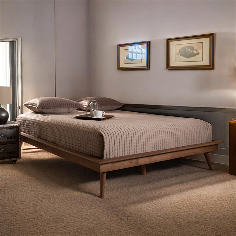 Brayden Platform Bed with Walnut Brown Finish in Mid-Century Modern Style, Queen
