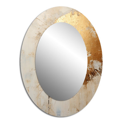 Or et peinture beige Fusion I - Grand miroir mural ovale sur métal