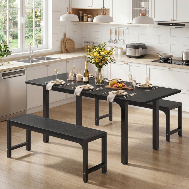  Ensemble de salle à manger extensible pour 4 à 6 personnes avec bancs et ensemble de table de cuisine Smart-Flip, peu encombrant pour appartement et salle à manger