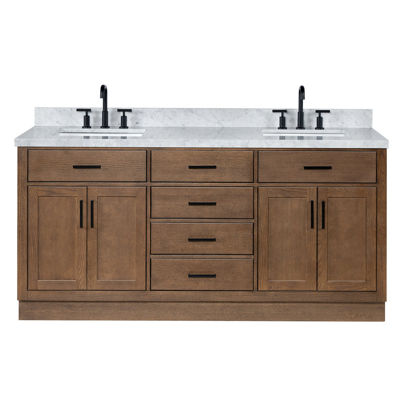 ARIEL HEPBURN 73 IN DOUBLE RECTANGLE SINK VANITY 1,5 IN, Rectangular, Brown Oak, 73"